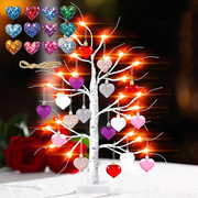 23.2 Inch Lighted Birch Tree with 30 Heart Ornaments Valentine's Day Decor Bulk Wholesale