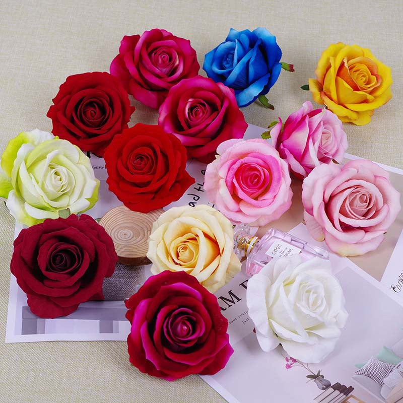 Bulk 25 Colors Bionic Flannel Rose Heads Realistic Silk Flowers for DI ...