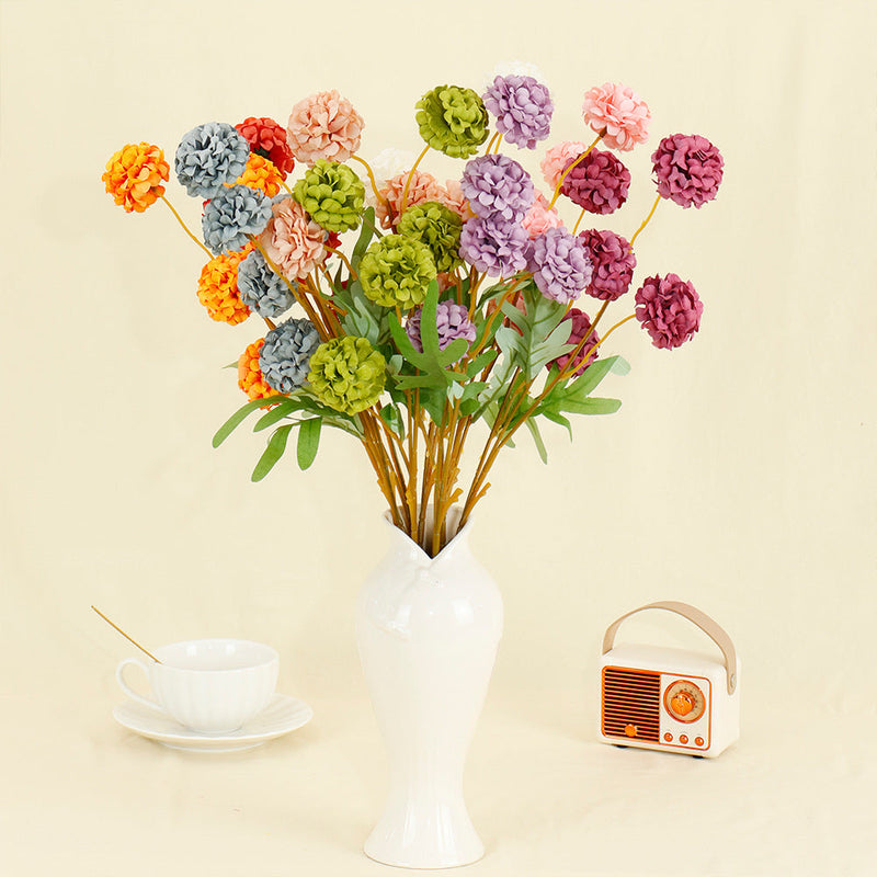 19.6 Inch Artificial Chrysanthemum Pom Ball Flower Branches Bulk Quantity