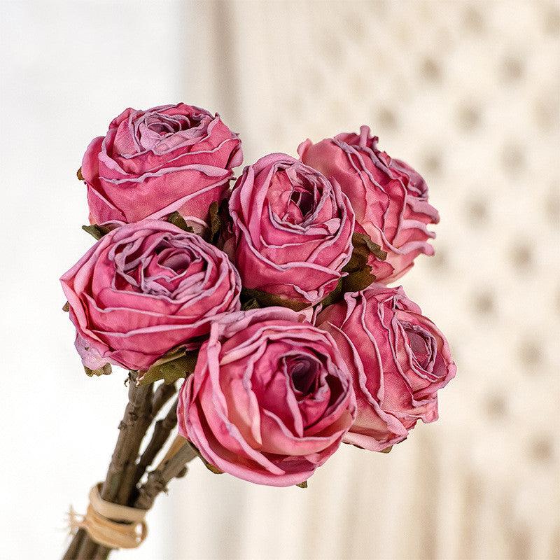 1 Bundle 12 Inch Vintage Artificial Roses American Burnt Edge Bouquet - Artificialmerch