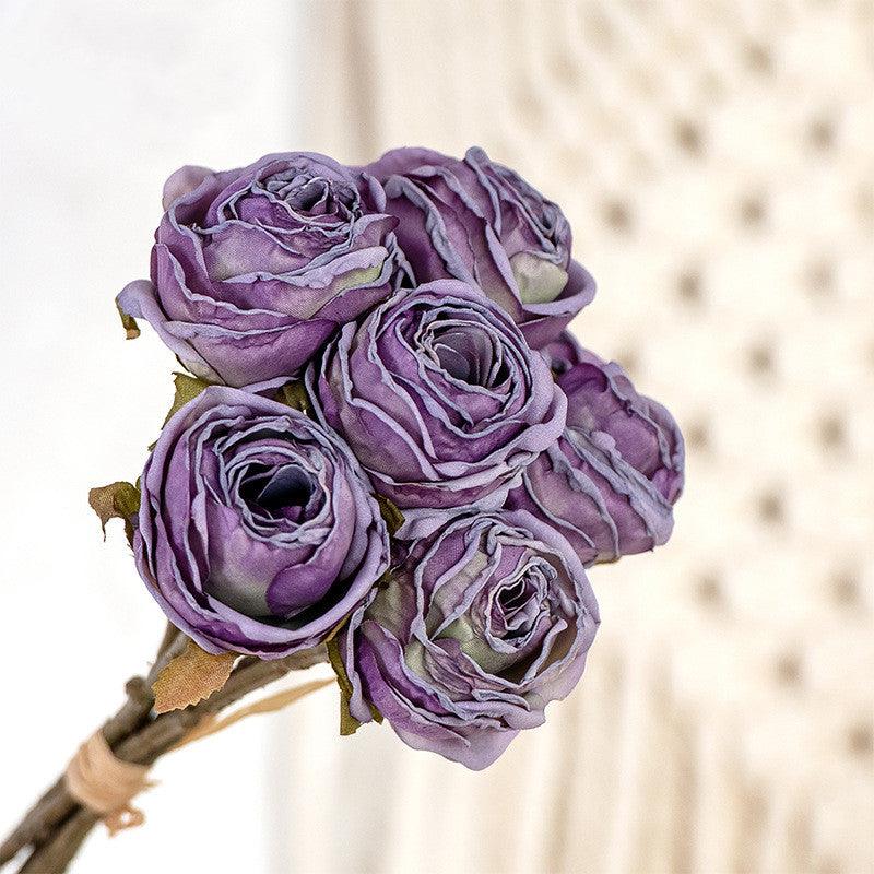 1 Bundle 12 Inch Vintage Artificial Roses American Burnt Edge Bouquet - Artificialmerch