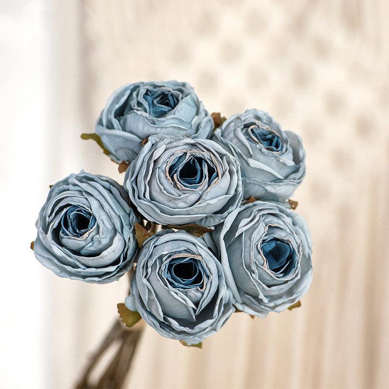 1 Bundle 12 Inch Vintage Artificial Roses American Burnt Edge Bouquet - Artificialmerch