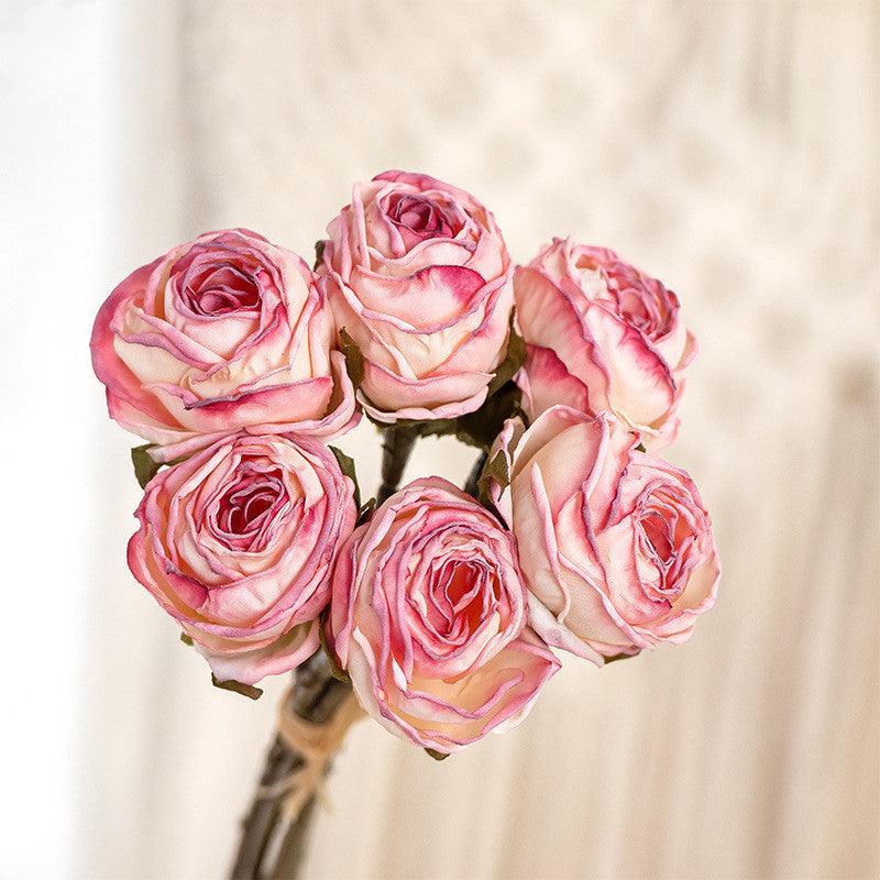 1 Bundle 12 Inch Vintage Artificial Roses American Burnt Edge Bouquet - Artificialmerch