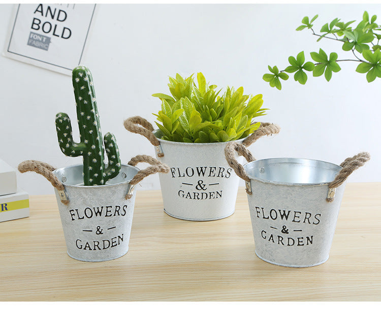 Vintage Distressed White Metal Flower Bucket - Rustic Planter for Succulents, IndoorOutdoor Decor (3 Sizes)
