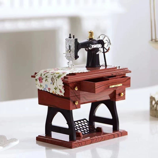 Vintage Sewing Machine Music Box - Retro Mini Model Decor & Creative Gift