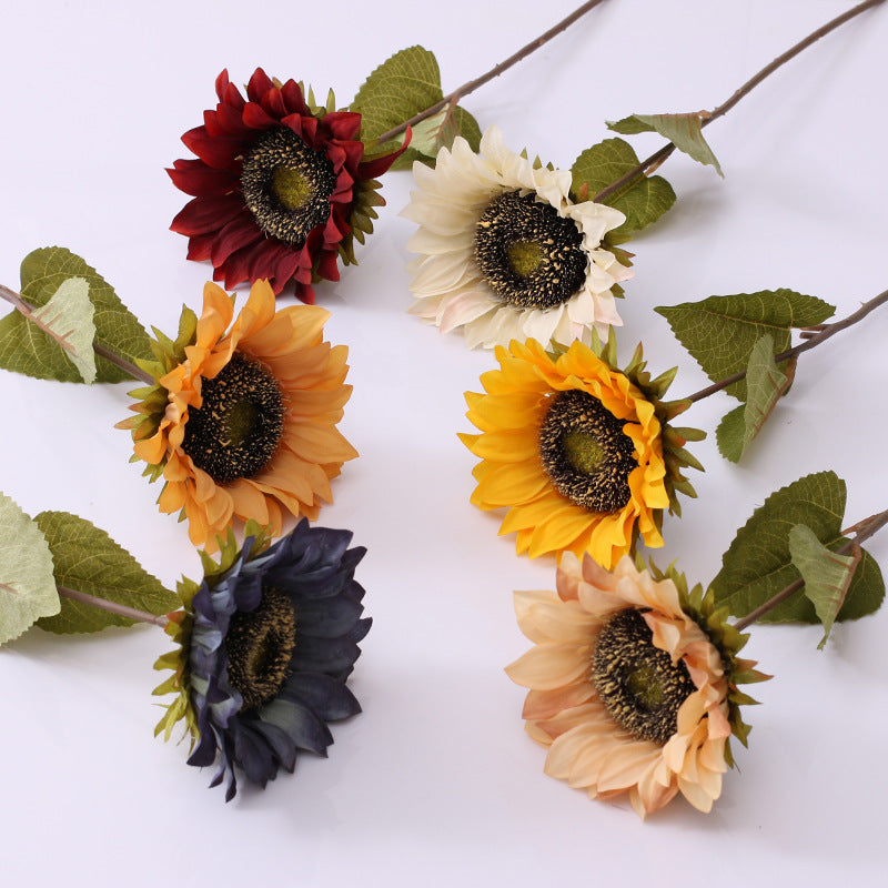 17 Inch Retro Sunflower Stems 10 Pcs Vintage Silk Artificial Flowers