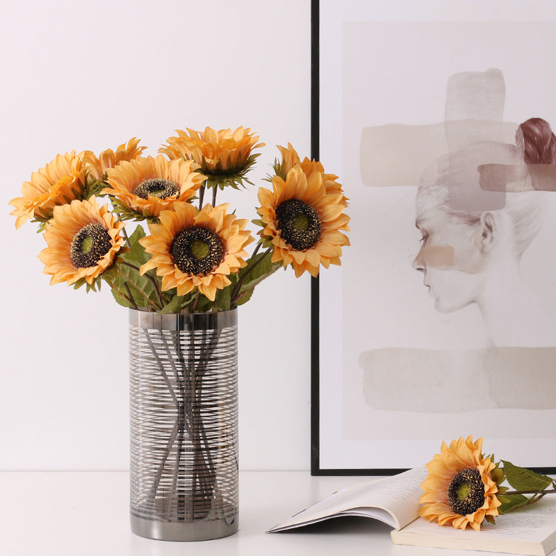 17 Inch Retro Sunflower Stems 10 Pcs Vintage Silk Artificial Flowers