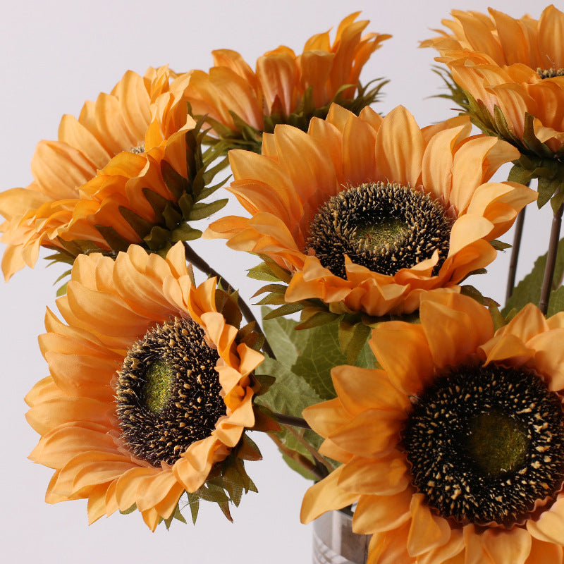 17 Inch Retro Sunflower Stems 10 Pcs Vintage Silk Artificial Flowers