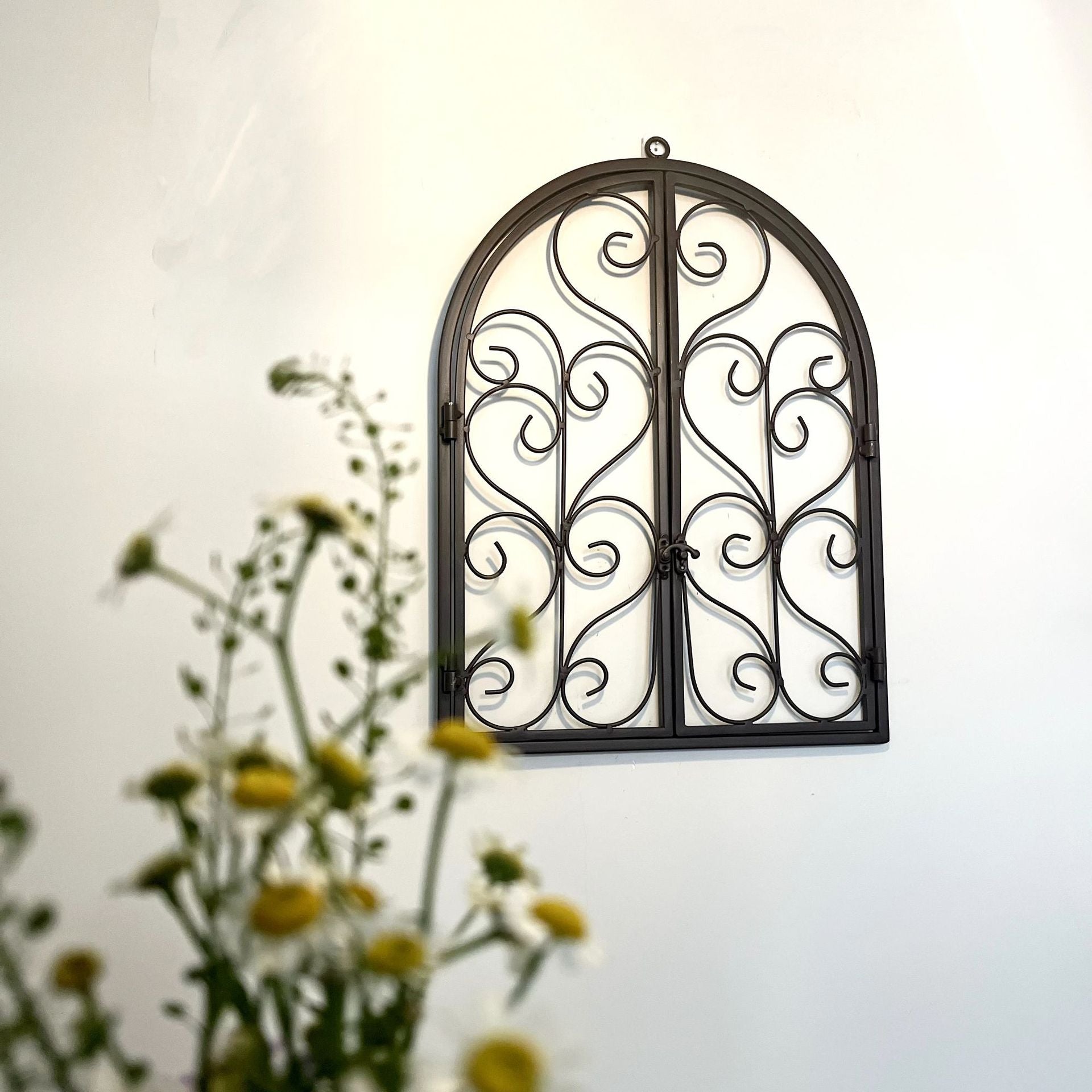 Vintage Wrought Iron Fake Window Wall Decor - Indoor/Outdoor Garden, Patio, Yard Wall Art