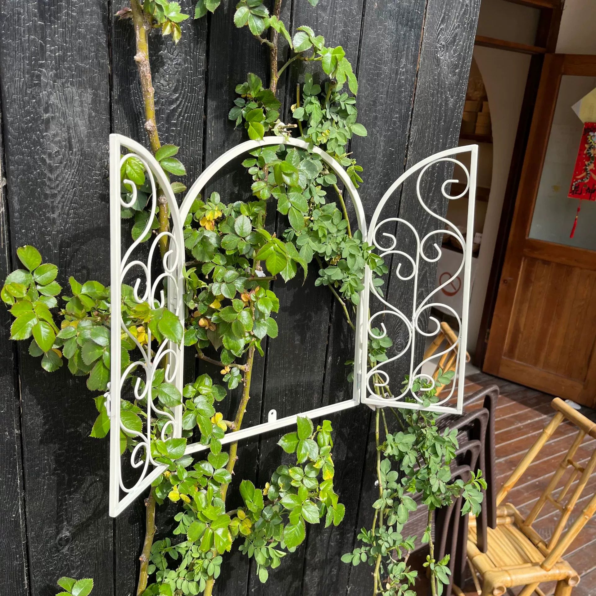 Vintage Wrought Iron Fake Window Wall Decor - Indoor/Outdoor Garden, Patio, Yard Wall Art