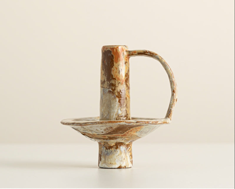 Vintage Ceramic Candle Holder - Handmade Kiln-Changed Ceramic Decor for Home, Aromatherapy & Candle Display