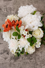 19 Inch Bulk Faux White and Orange Artificial Flower Bouquet - 10 Stems Silk