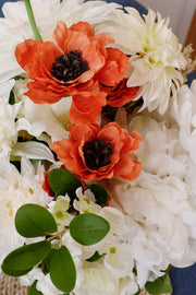 19 Inch Bulk Faux White and Orange Artificial Flower Bouquet - 10 Stems Silk
