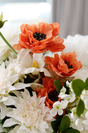19 Inch Bulk Faux White and Orange Artificial Flower Bouquet - 10 Stems Silk