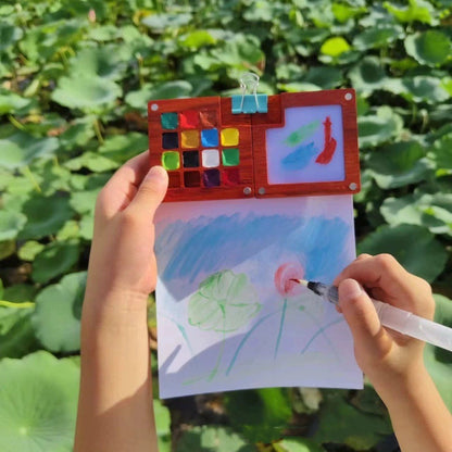 Walnut Mini Foldable Watercolor Palette - Portable Travel Paint Box for Outdoor Sketching