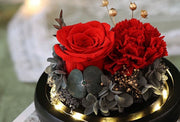 4 Pcs Preserved Rose in Glass Dome with LED Light and Keychain Rings Valentine's Day Gift Set