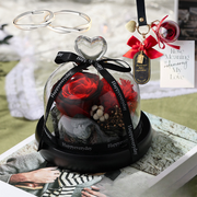 4 Pcs Preserved Rose in Glass Dome with LED Light and Keychain Rings Valentine's Day Gift Set