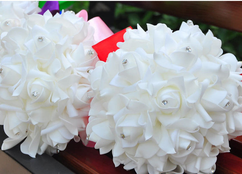 7 Inch Foam Rose Bridesmaid Bouquets Bulk Wedding Flowers Artificial 10 Pcs