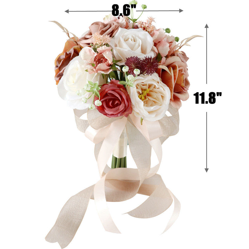 8.6 Inch Artificial Wedding Bouquets 10 Pcs Bridal Bridesmaid Flowers Church Decoration