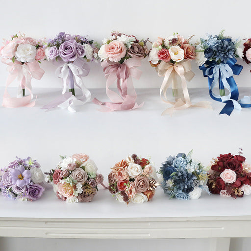 8.6 Inch Artificial Wedding Bouquets 10 Pcs Bridal Bridesmaid Flowers Church Decoration