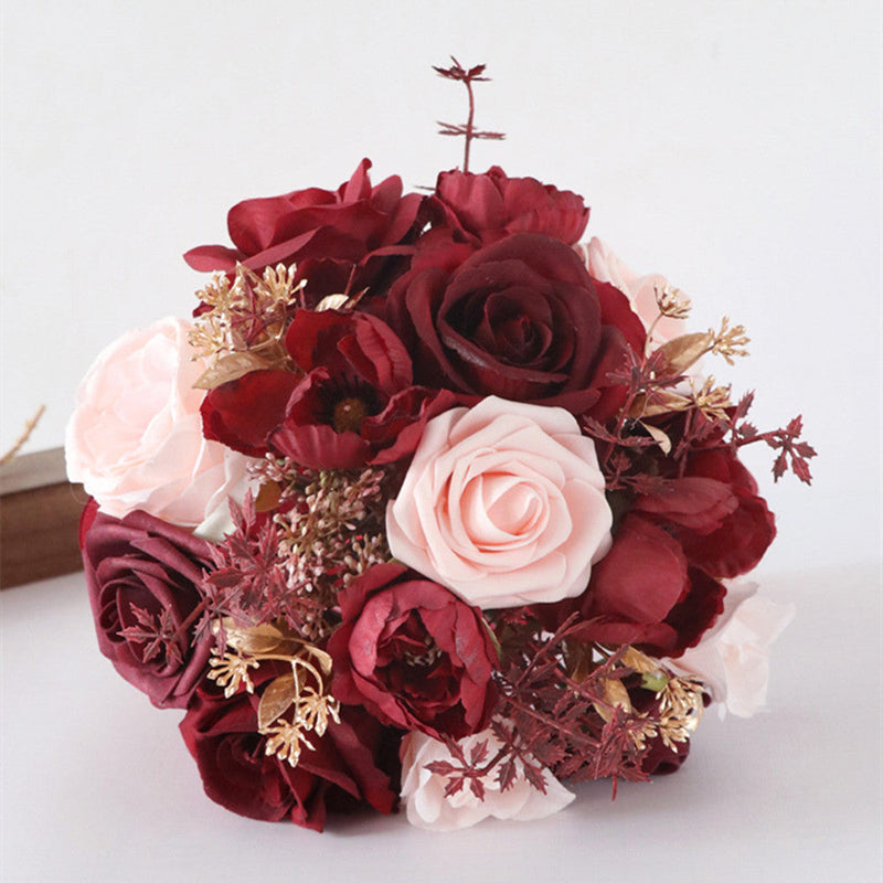 8.6 Inch Artificial Wedding Bouquets 10 Pcs Bridal Bridesmaid Flowers Church Decoration