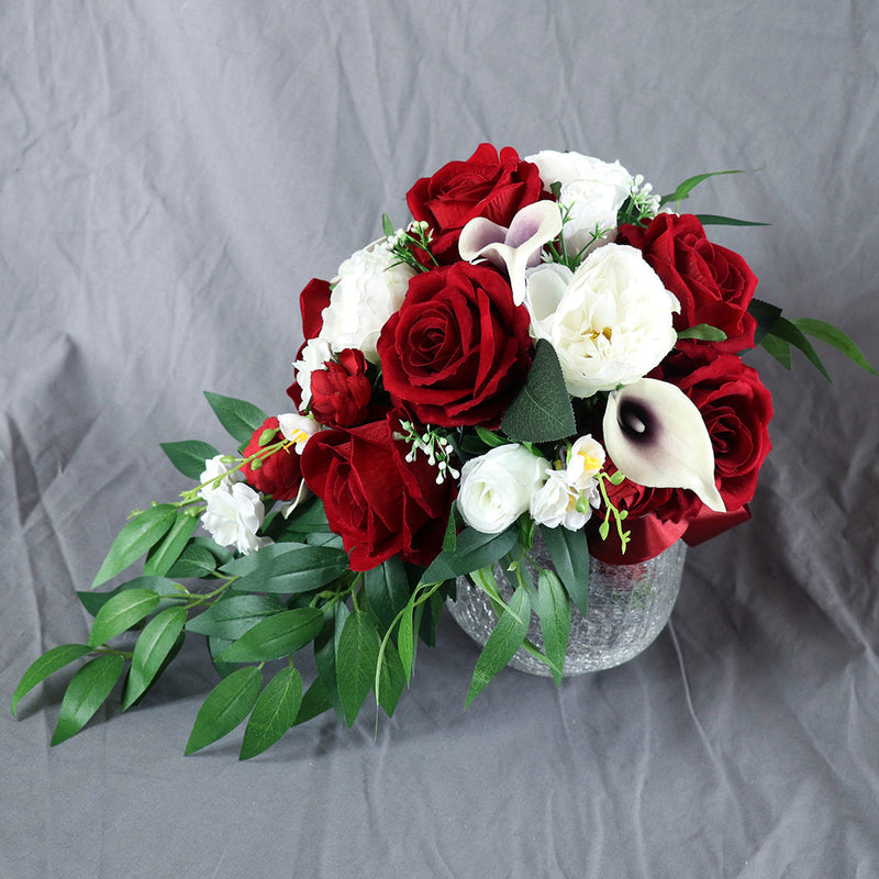 9 Inch Artificial Rose Bridal Bouquets 10 Pcs Cascading Wedding Flower Arrangements