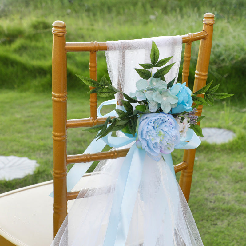 Artificial Silk Wedding Ceremony Aisle Chair Back Floral Decorations Bulk Set