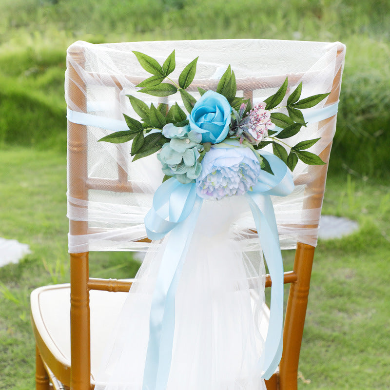 Artificial Silk Wedding Ceremony Aisle Chair Back Floral Decorations Bulk Set