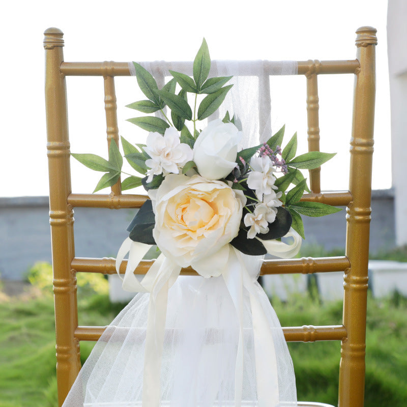 Artificial Silk Wedding Ceremony Aisle Chair Back Floral Decorations Bulk Set