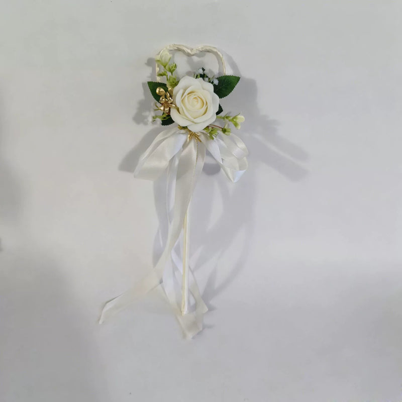Wedding Flower Girl Wand, Artificial Rose Scepter with Ribbons for Ceremonies