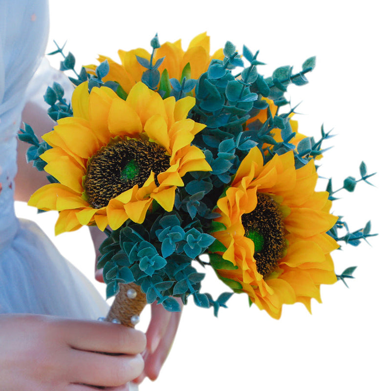 7 Inch Artificial Sunflower Bridesmaid Bouquet 1 Pc Silk Wedding Flower
