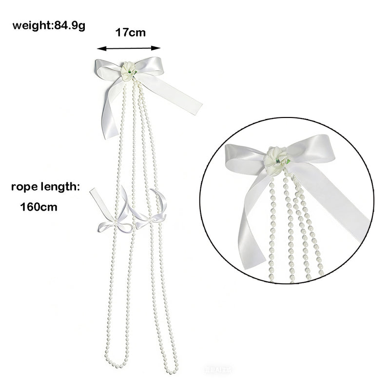 Wedding Lasso with White Satin Bow & Pearl Strands for Church Ceremonies
