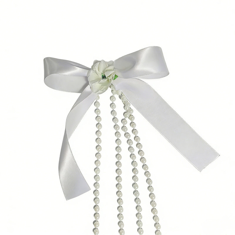 Wedding Lasso with White Satin Bow & Pearl Strands for Church Ceremonies