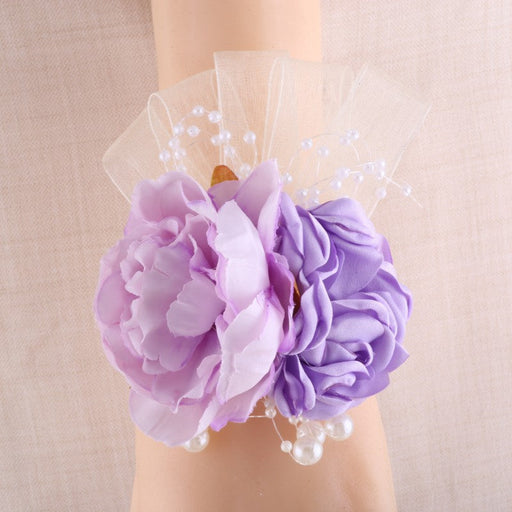 Handmade Purple Wisteria Peony Wrist Corsage, Artificial Flowers, Bulk Quantity