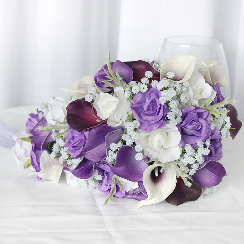 9 Inch Artificial Calla Lily and Baby's Breath Cascading Bridal Bouquet, Bulk Wedding Flowers