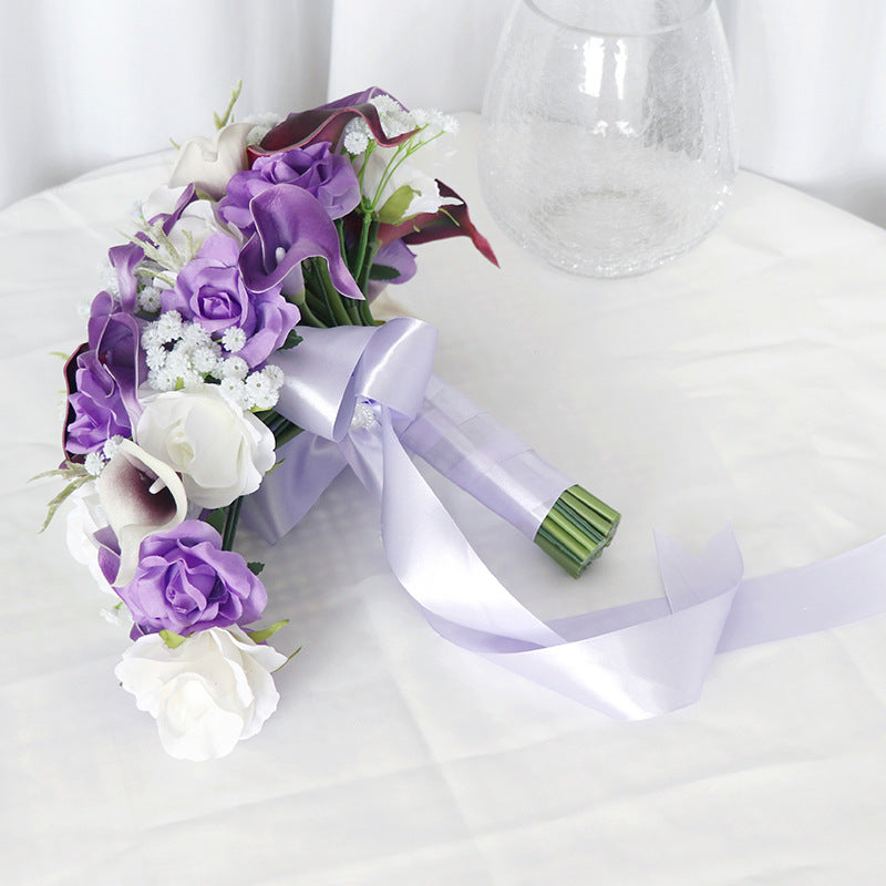 9 Inch Artificial Calla Lily and Baby's Breath Cascading Bridal Bouquet, Bulk Wedding Flowers
