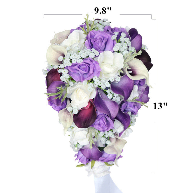 9 Inch Artificial Calla Lily and Baby's Breath Cascading Bridal Bouquet, Bulk Wedding Flowers