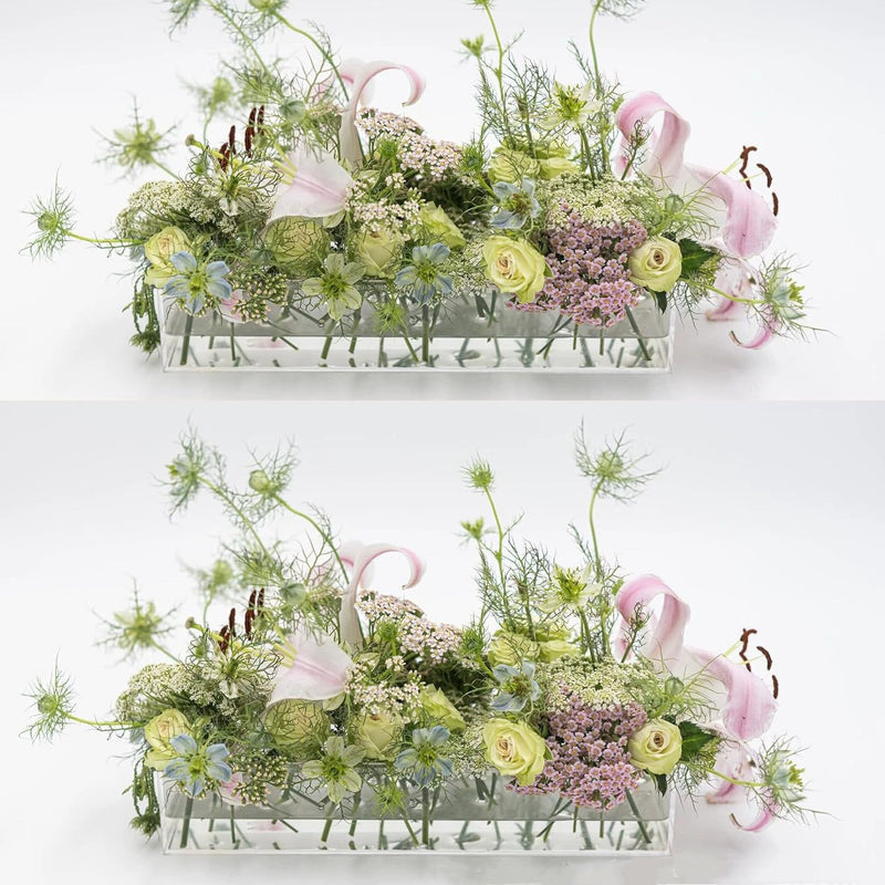 Wedding Reception Clear Acrylic Floral Vase, Rectangular Centerpiece Container
