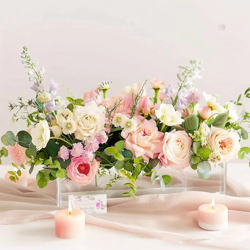 Wedding Reception Clear Acrylic Floral Vase, Rectangular Centerpiece Container