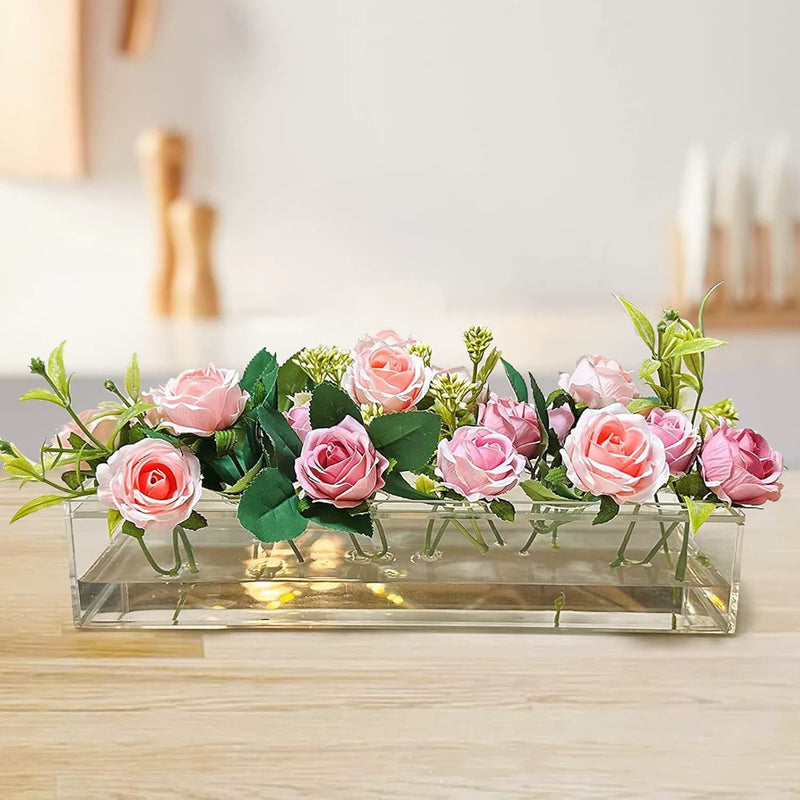 Wedding Reception Clear Acrylic Floral Vase, Rectangular Centerpiece Container