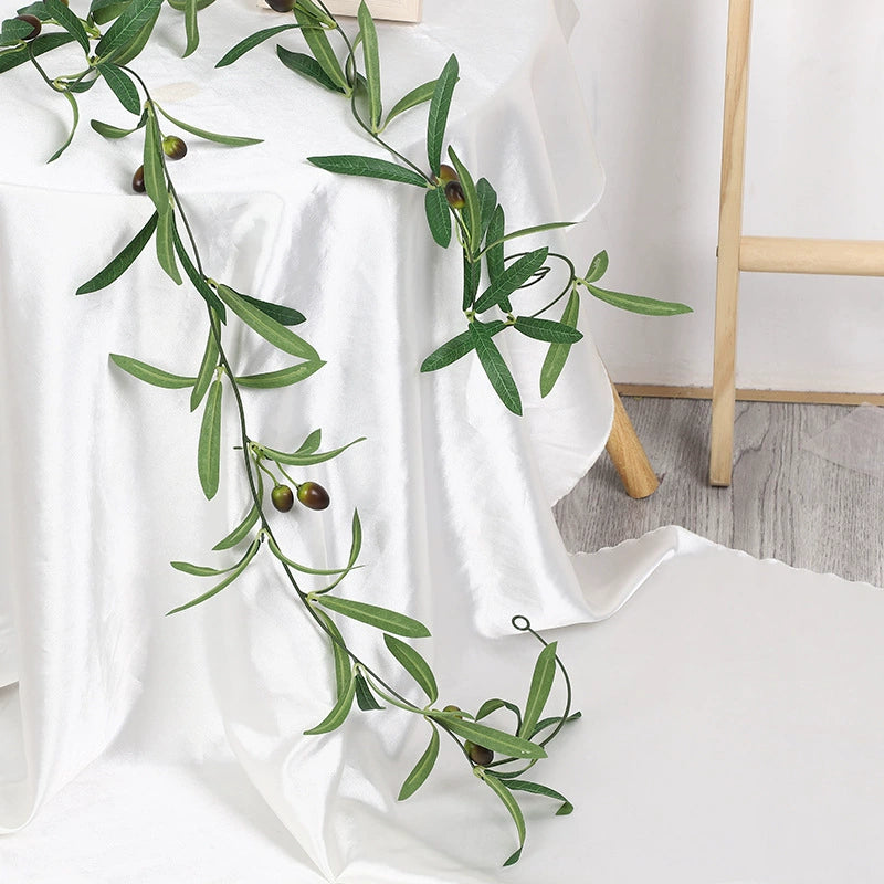 Wedding & Event Olive Leaf Garland, Artificial Greenery Vine with Olives, 78" Long