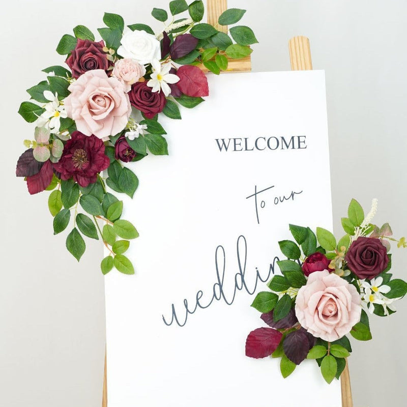 2 Pcs Artificial Flower Garland Wedding Decor Backdrop for Ceremony Reception Wall Easel