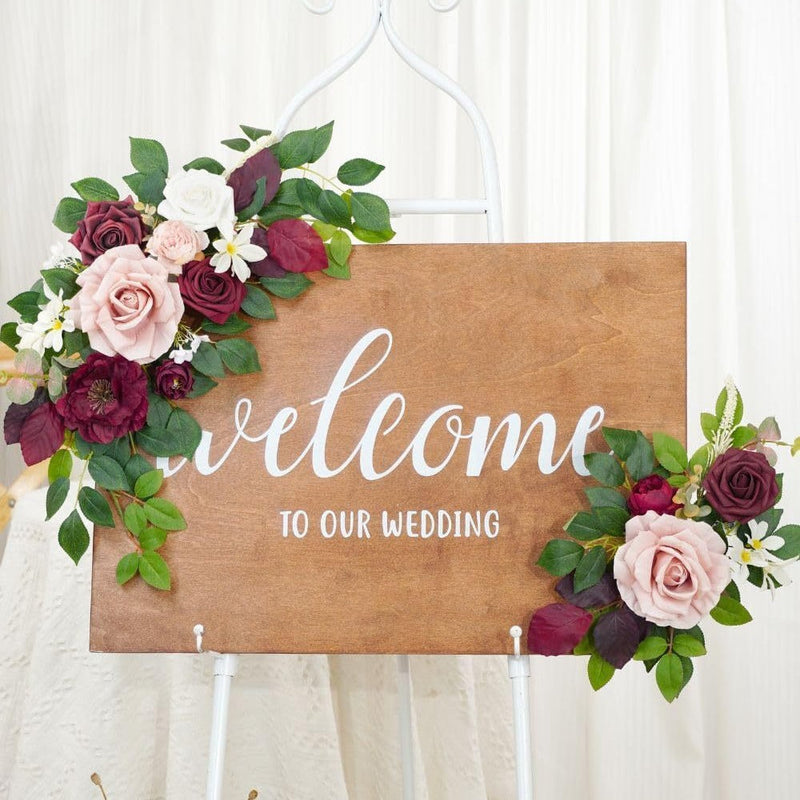 2 Pcs Artificial Flower Garland Wedding Decor Backdrop for Ceremony Reception Wall Easel