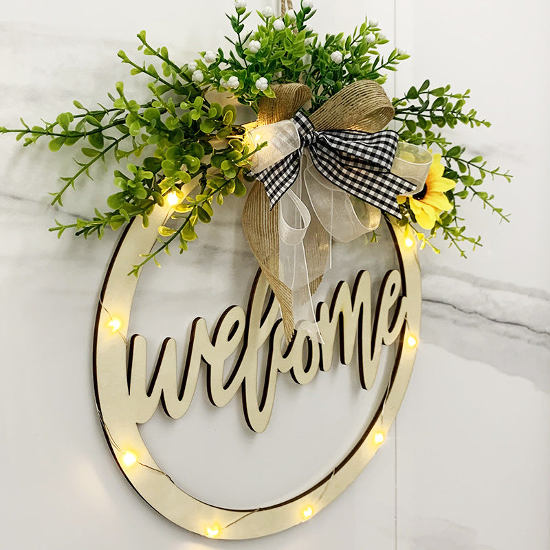 Welcome Wreath Sign with Lights for Front Door, Bulk Wholesale Decorative Door Hanging