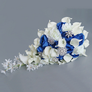 9 Inch Artificial Calla Lily Rose Cascading Wedding Bouquet with Crystals, Bulk Quantity