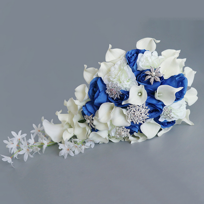 9 Inch Artificial Calla Lily Rose Cascading Wedding Bouquet with Crystals, Bulk Quantity