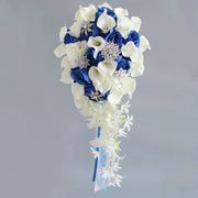 9 Inch Artificial Calla Lily Rose Cascading Wedding Bouquet with Crystals, Bulk Quantity