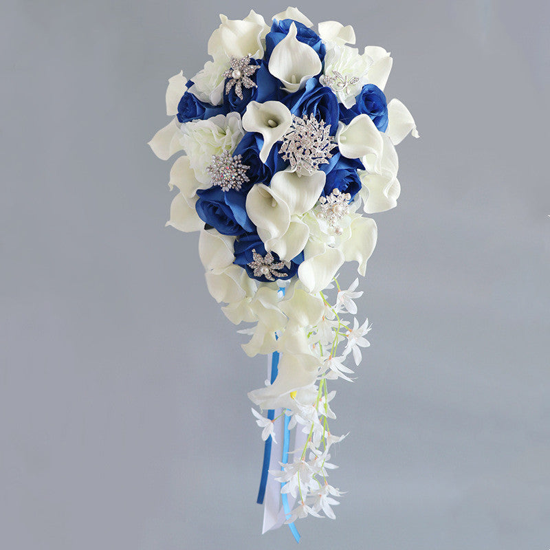 9 Inch Artificial Calla Lily Rose Cascading Wedding Bouquet with Crystals, Bulk Quantity