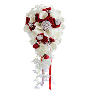 9 Inch Artificial Calla Lily Rose Cascading Wedding Bouquet with Crystals, Bulk Quantity