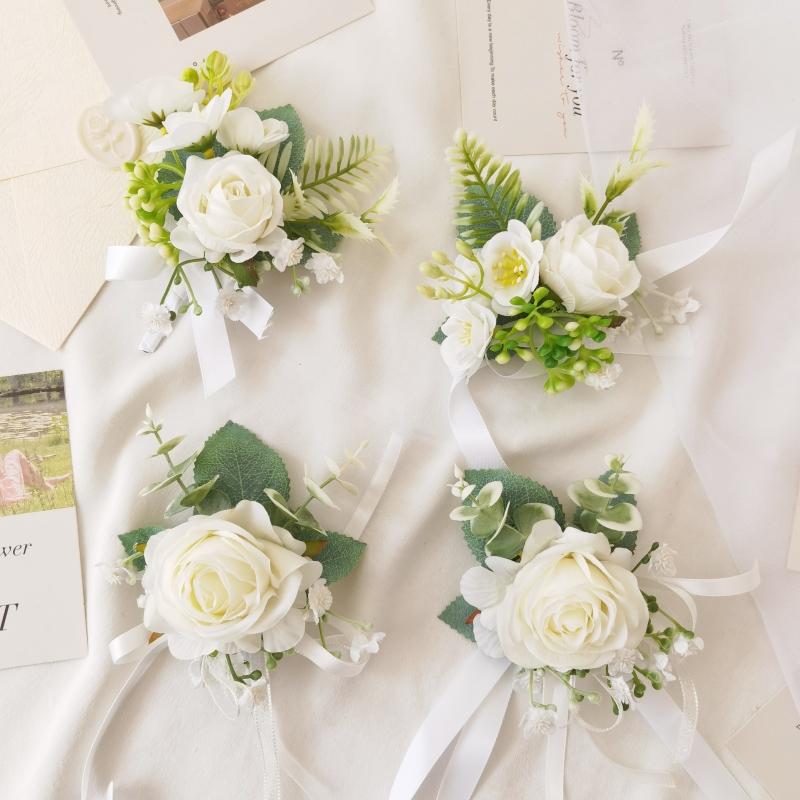 White Rose Corsage Set 10 Pcs Bulk Wedding Bridesmaid Prom Party Artificial Flowers